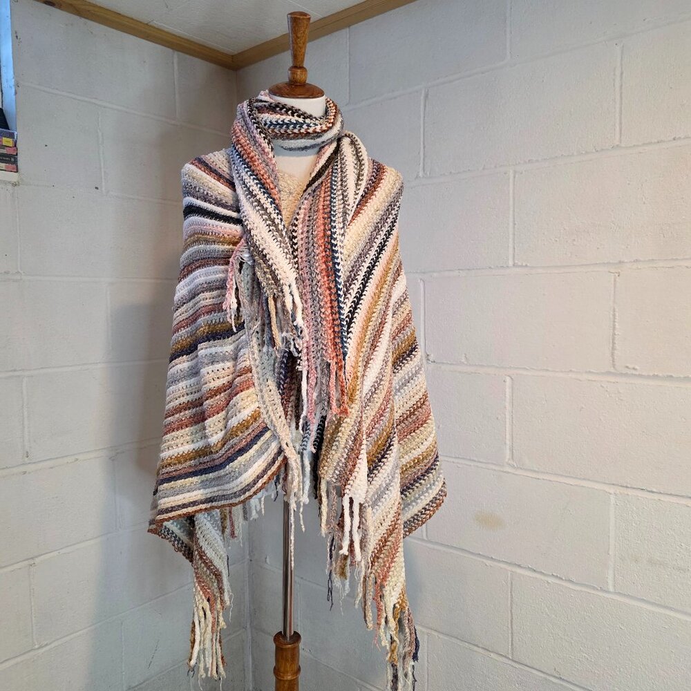 y2k Snowbunny Mobwife McBling Western Coastal Chenille Knit Poncho & Scarf Set